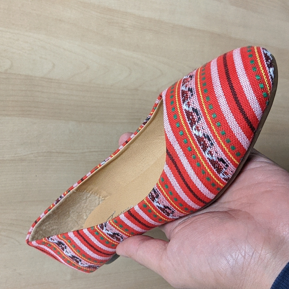 Women's ballet flat multi-colored striped red